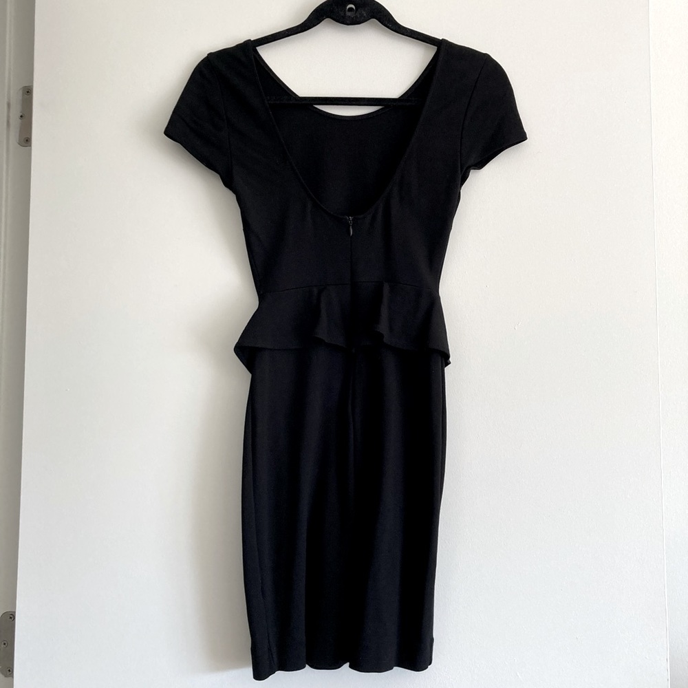 Zara Black Fitted Dress with Ruffle Detail and Low Back
